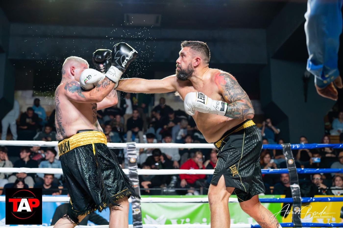 Boxer landing a straight right on fight night